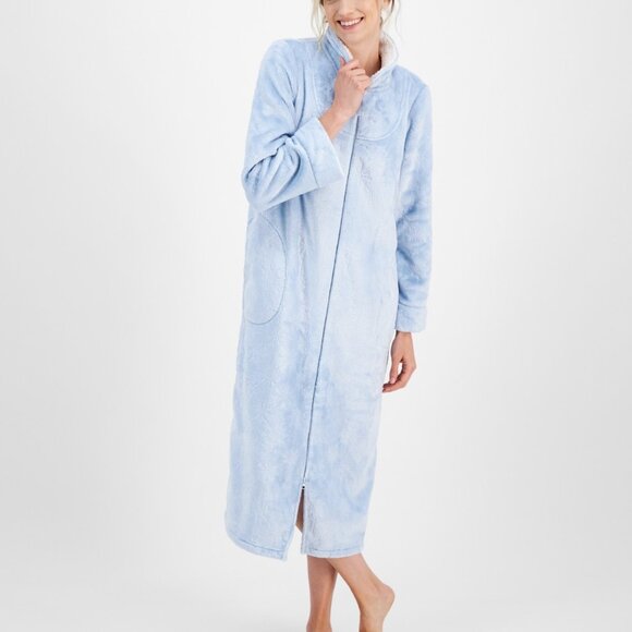 #3 Charter Club Women's Long Snowflake Embossed Zip-Front Robe, XS - Picture 1 of 1